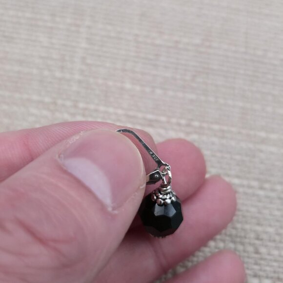 Sterling Silver Black Faceted Crystal Dangle Earrings A6917 - Picture 4 of 6